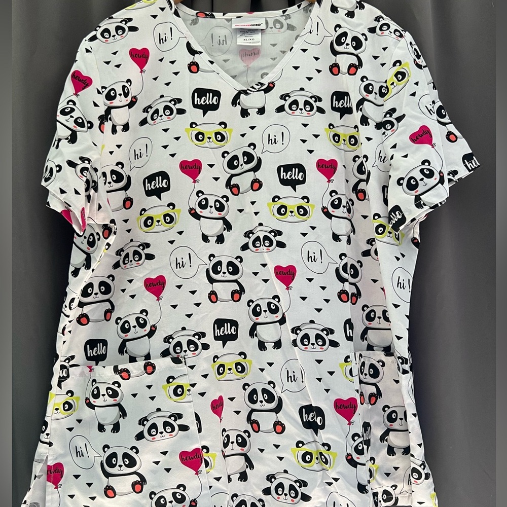 White panda scrub top